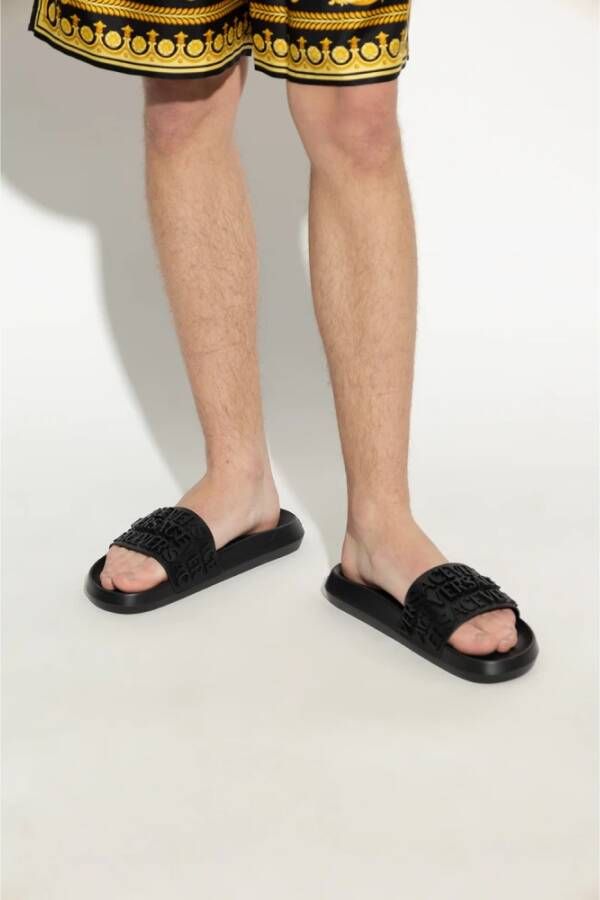 Versace Slippers met logo Zwart Heren