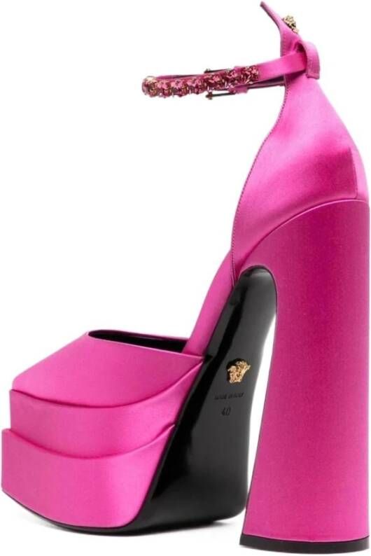 Versace Zijden Satijnen Kristal Applique Pumps Pink Dames