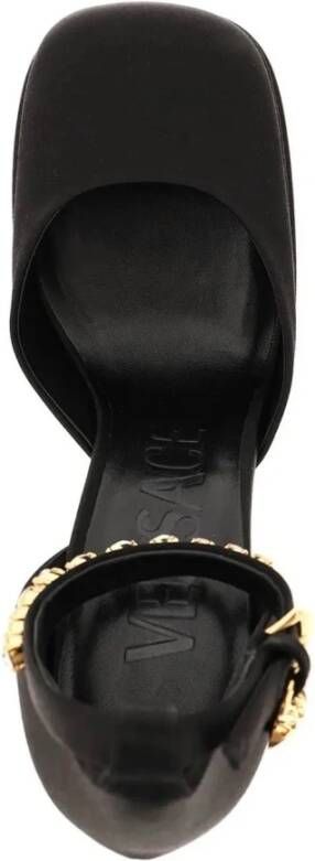 Versace Zijden Satijnen Plateau Pumps met Kristallen Versiering Black Dames