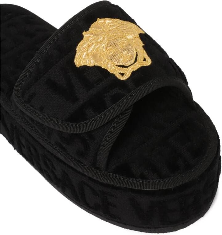 Versace Zwarte Barok Slippers met Medusa Embleem