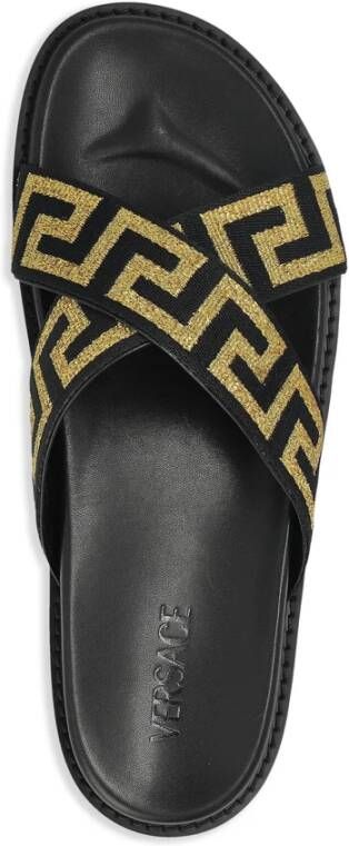 Versace Zwarte Cross-Strap Sandalen Greca Patroon