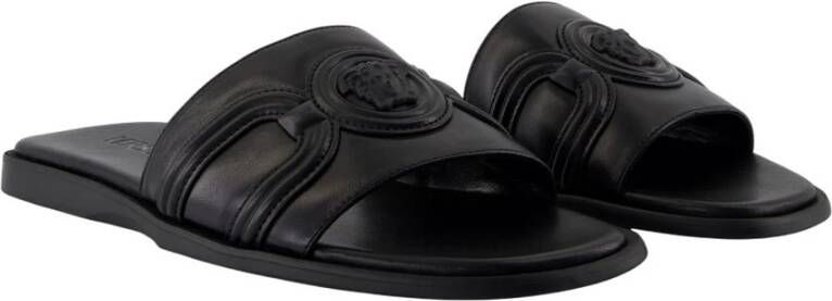 Versace Zwarte Leren Sandalen met Messing Details