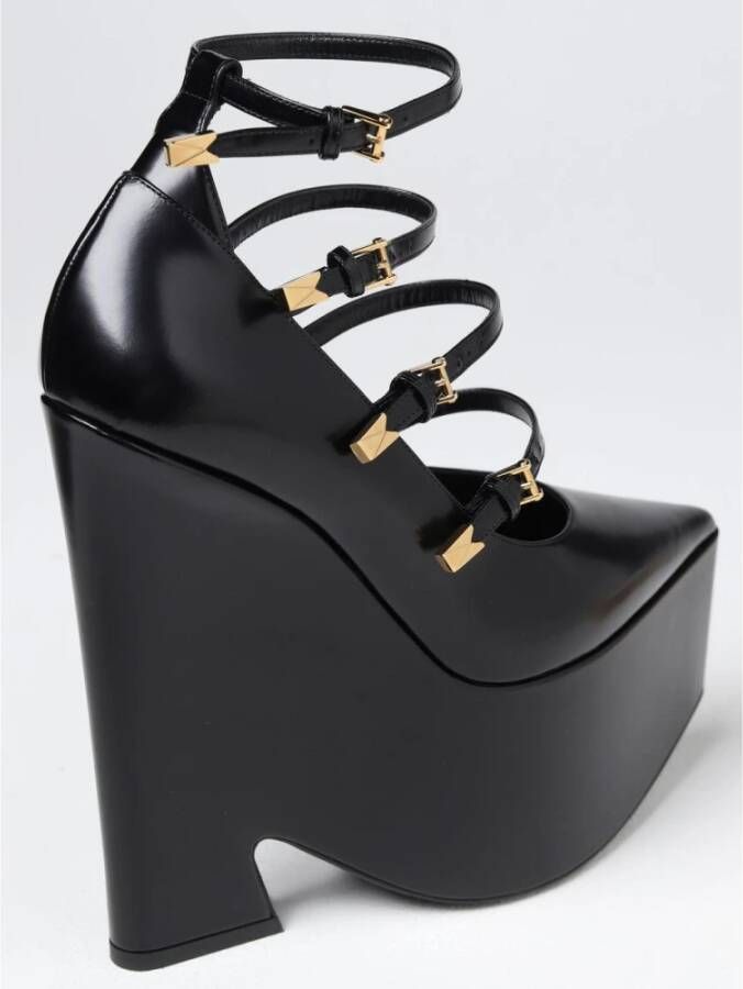 Versace Zwarte Leren Sleehak Pumps MultiStrap