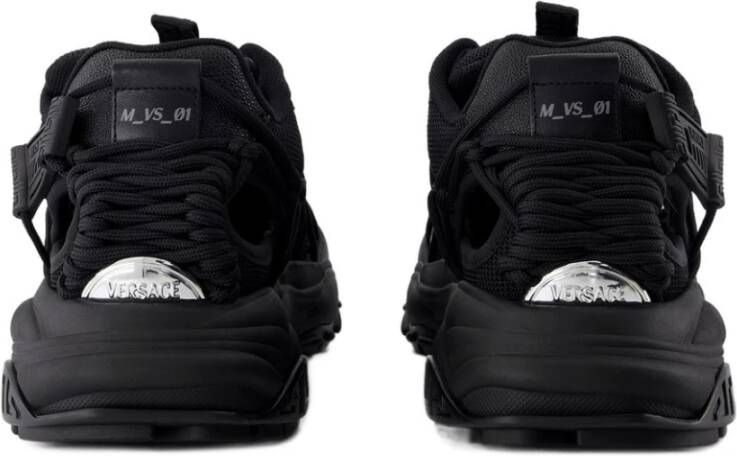 Versace Zwarte Leren Sneakers Bovenste Veters