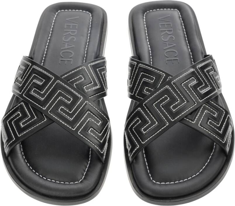 Versace Zwarte Sandaal Regular Fit Geschikt voor Warm Klimaat 100% Leer