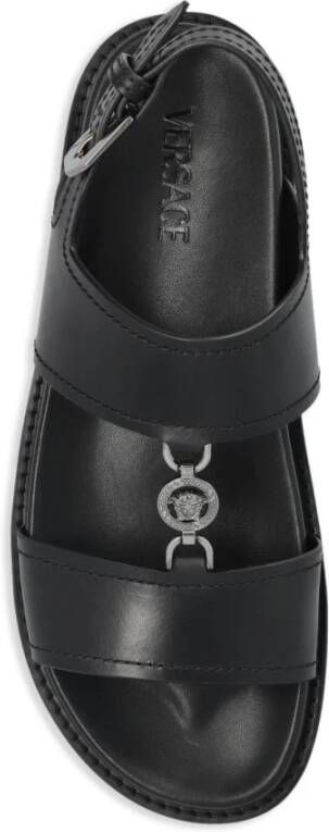 Versace Zwarte Sandalen met Gesp en Platte Rubberen Zool