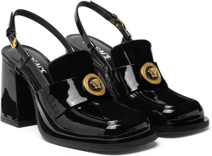 Versace Zwarte sandalen met hak en kristallen versiering Black Dames