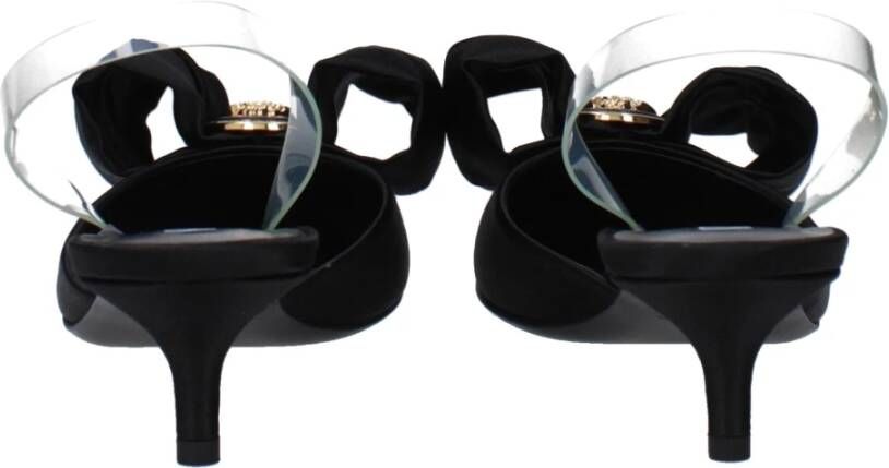 Versace Zwarte Satijnen Platte Sandalen met Puntige Neus