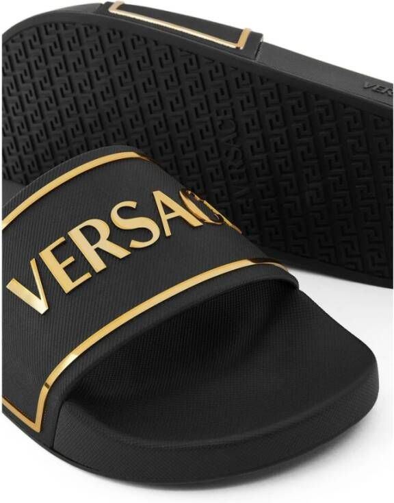 Versace Zwart Goud-tone Instap Sandalen
