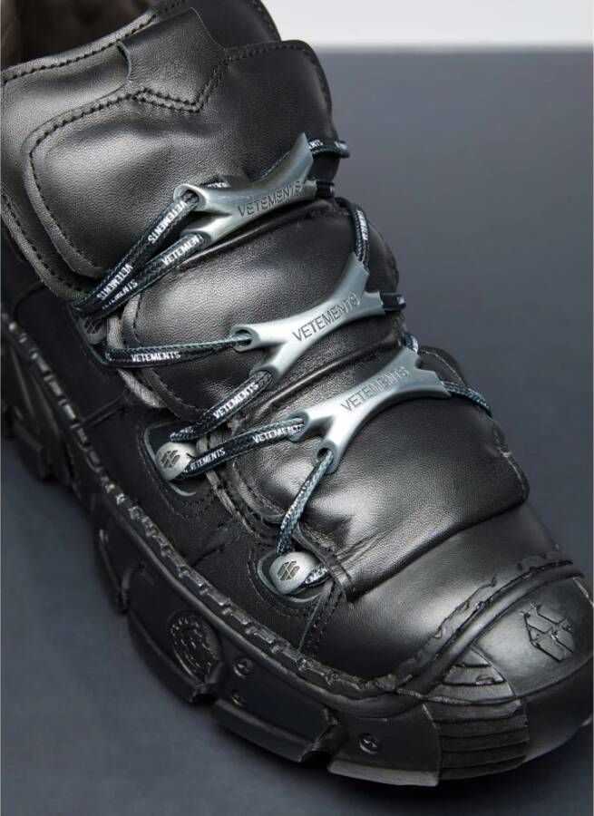 Vetements Chunky Sole Leren High-Top Sneakers Black Heren