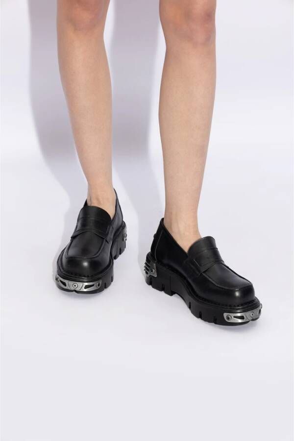 Vetements Zwarte Platform Loafers met Ingedrukt Logo Black Dames