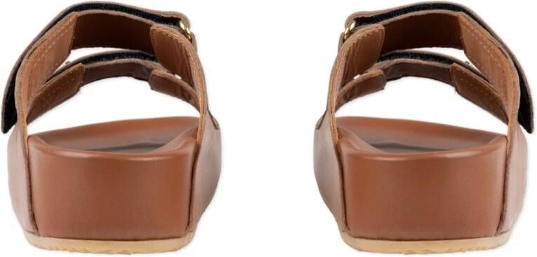 Via Roma 15 Bruine leren sandalen met dubbele bandjes