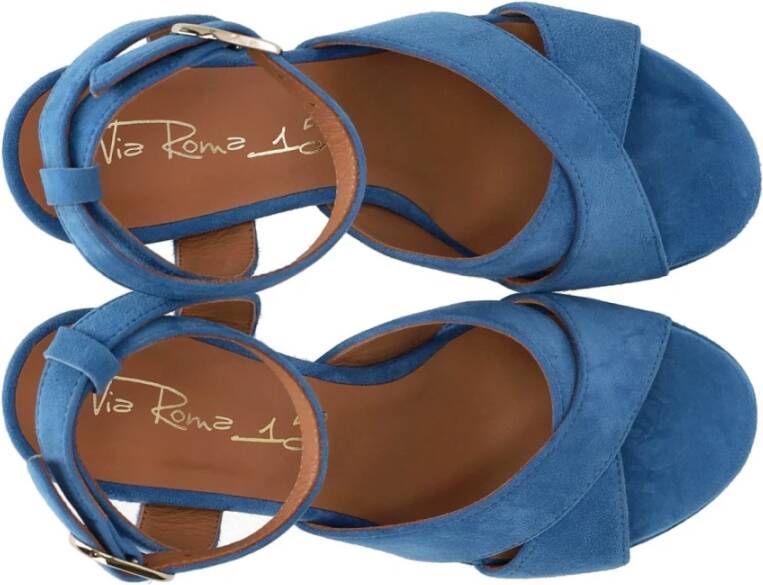 Via Roma 15 Denim Sandaal met Hak en Kruisdetail