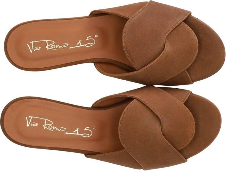 Via Roma 15 Lichtbruine Nubuck Leren Slide Sandaal