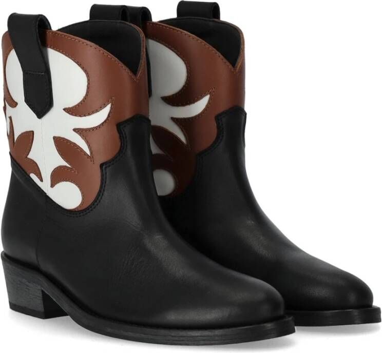 Via Roma 15 Tricolor Texan Bootie met Leren Details Black Dames