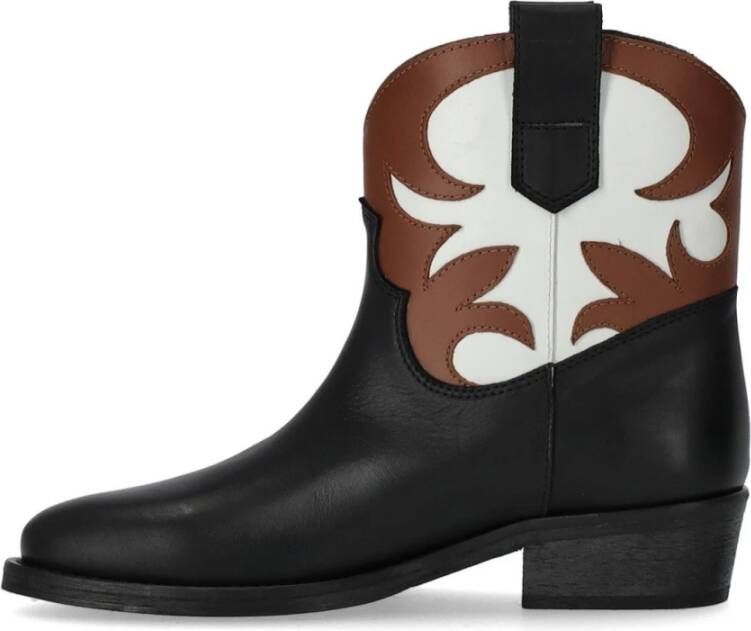 Via Roma 15 Tricolor Texan Bootie met Leren Details Black Dames