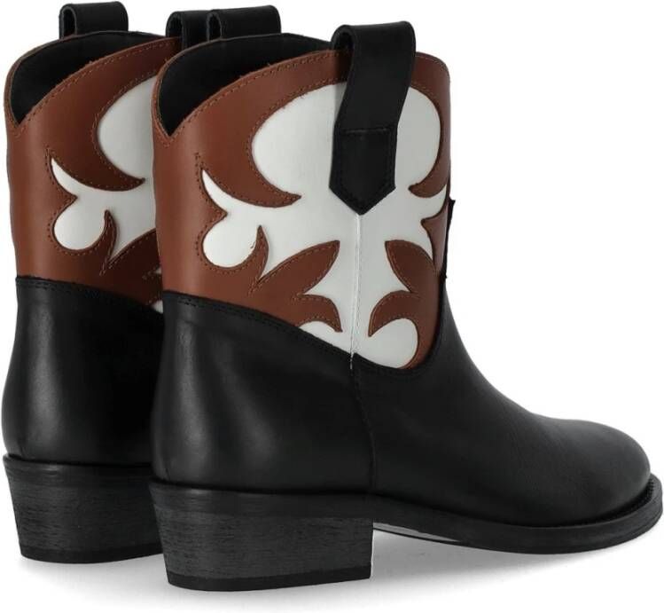 Via Roma 15 Tricolor Texan Bootie met Leren Details Black Dames