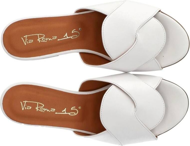 Via Roma 15 Witte Leren Kruis Slide Sandaal White Dames