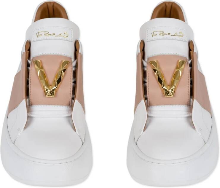 Via Roma 15 Witte Leren Sneakers met Gouden V-Detail White Dames