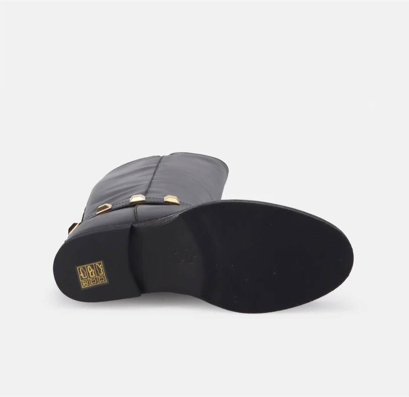 Via Roma 15 Zwarte Leren Enkellaarzen met Studs