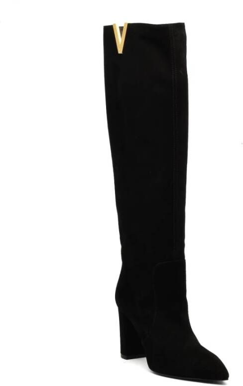 Via Roma 15 Zwarte Suède Laars 8cm Hak Black Dames