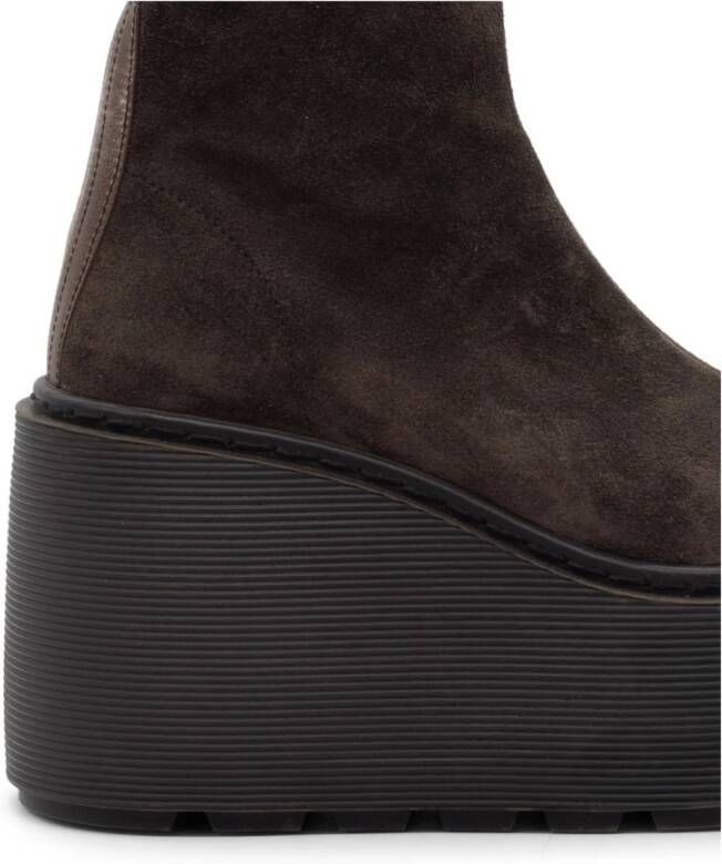 Vic Matié F20 Zeppa Stripy Donkerbruine enkellaars met ritssluiting in stretch suède