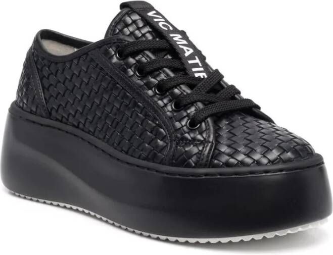 Vic Matié Zwarte leren casual sneakers Black Dames