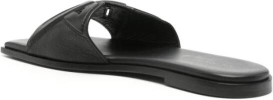 Vic Matié Zwarte leren sandalen met vierkante open teen
