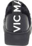 Vic Matié Zwarte stoffen platte schoen met bont en logo Zwart Dames - Thumbnail 2