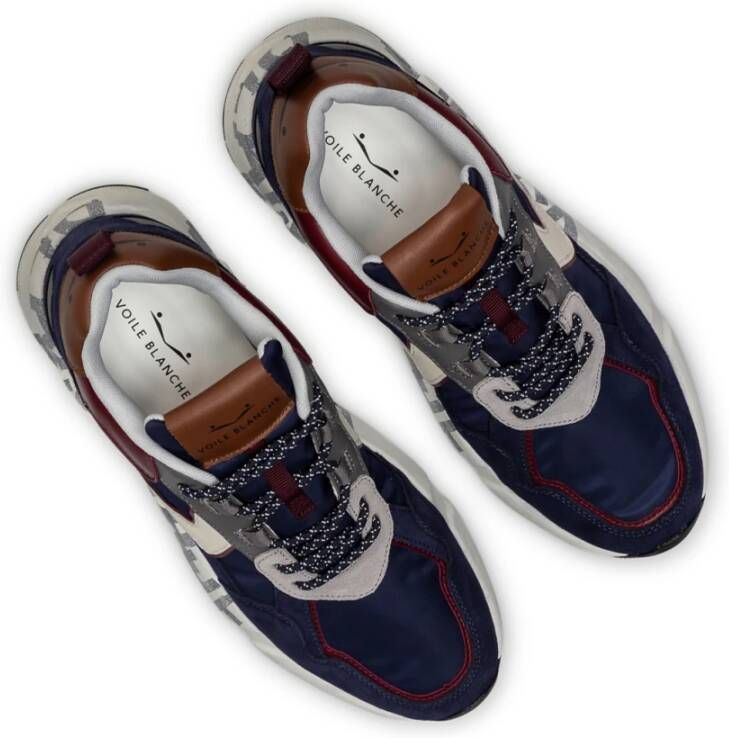 Voile blanche Sportschoenen Navy Burgundy Leer Stof 4 cm Hak Blauw Heren