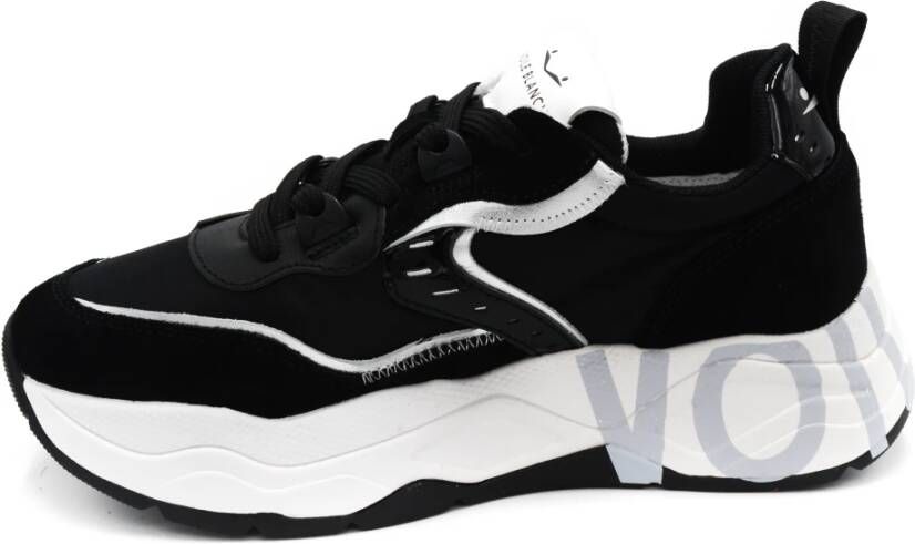 Voile blanche Zwarte Sneakers met Leren en Stoffen Voering Zwart Dames