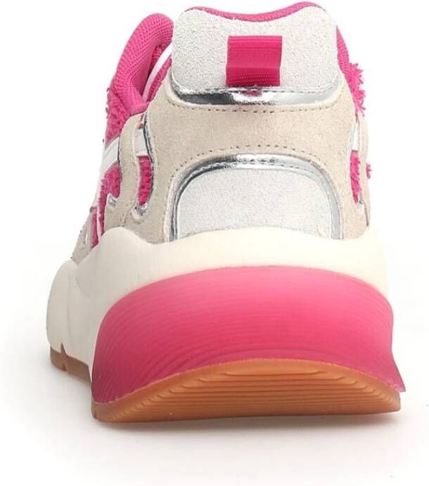 W6Yz Beige-Fuchsia Suède Sneakers Multicolor Dames