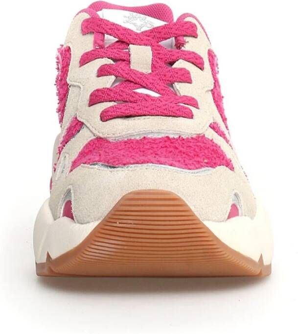 W6Yz Beige-Fuchsia Suède Sneakers Multicolor Dames