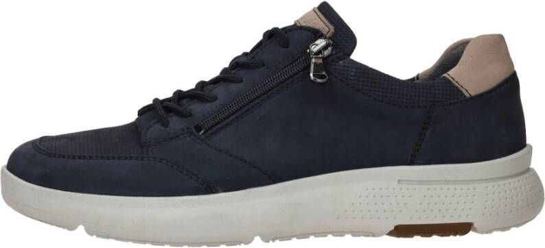 Waldläufer Blauwe Nubuck Sneaker met Rits Blue Dames