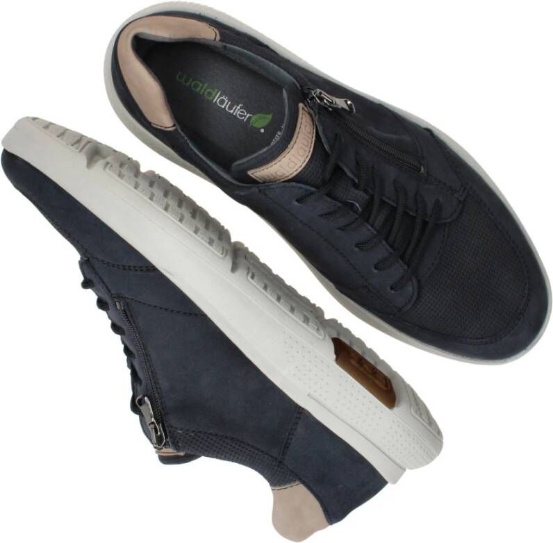 Waldläufer Blauwe Nubuck Sneaker met Rits Blue Heren