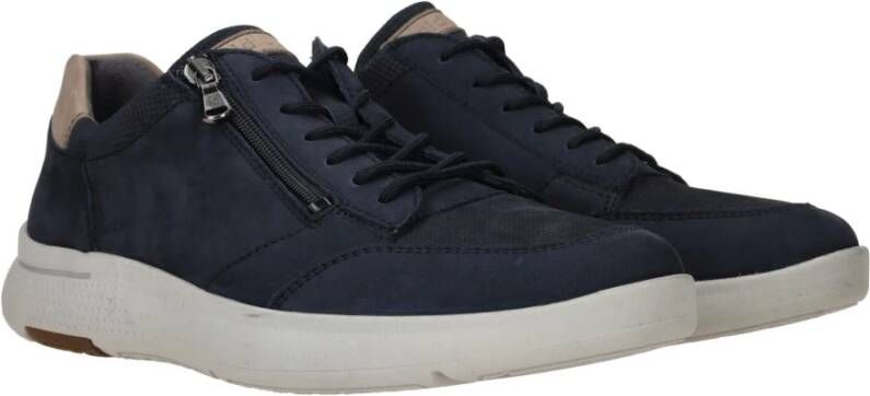 Waldläufer Blauwe Nubuck Sneaker met Rits Blue Heren
