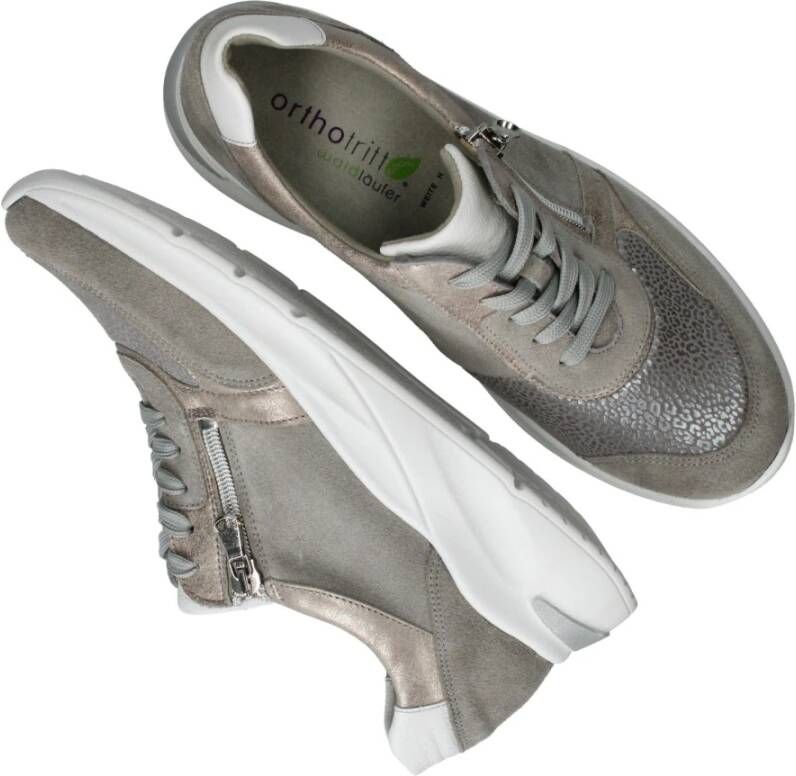 Waldläufer Comfortabele Grijze Dilara Sneaker met Metallic Dierenprint Gray Dames