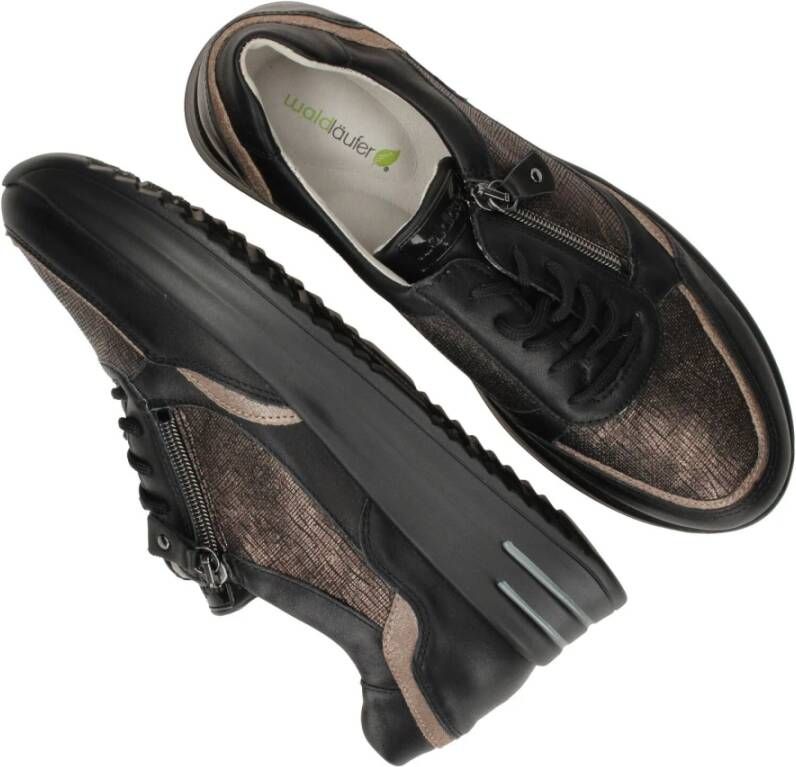 Waldläufer Comfortabele zwarte sneaker met koperen accenten Black Dames
