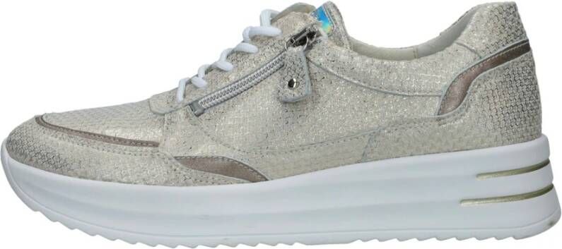 Waldläufer Metallic Gouden Sneaker met Brede Pasvorm en Rits Beige Heren