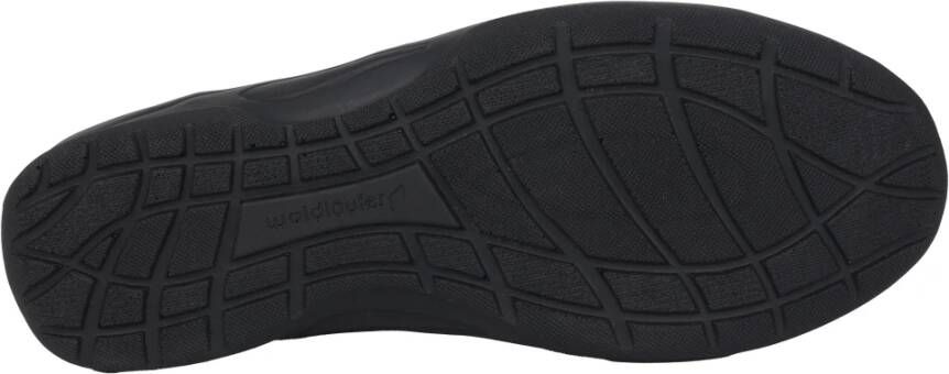 Waldläufer Zwarte leren brede pasvorm band sneakers