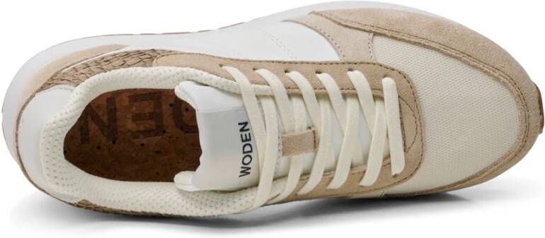 Woden Kleur-geblokkeerde leren sneakers met kurkzool White Dames