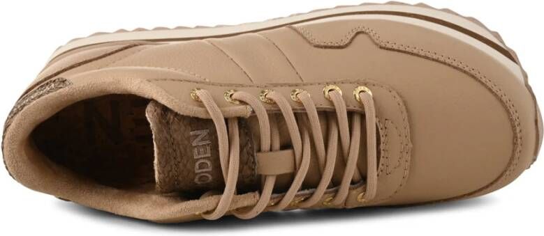 Woden Nora III volle lederen plateau sneakers Beige Dames