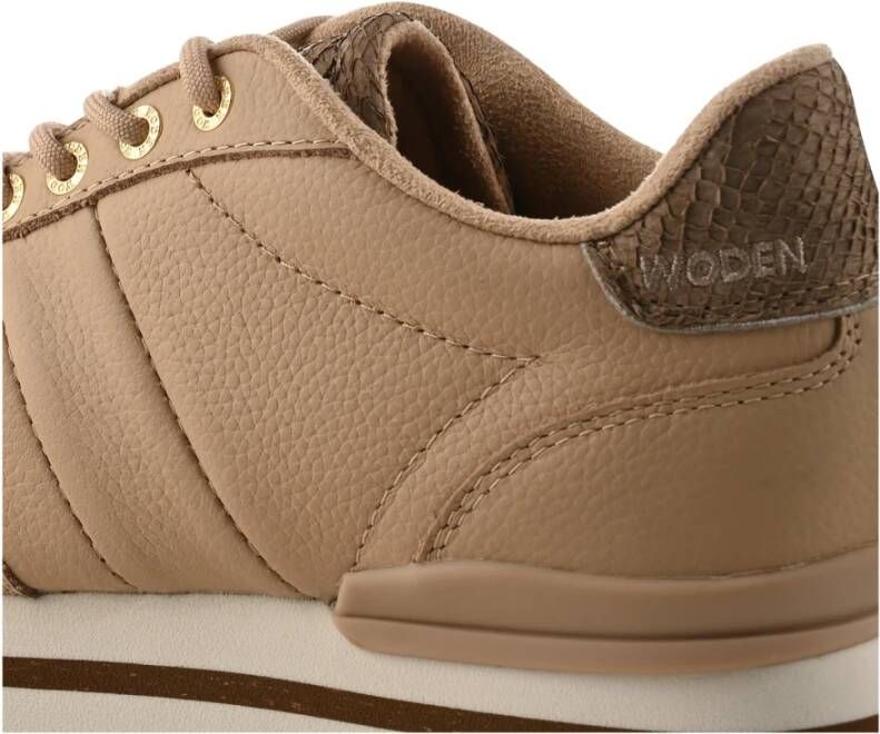 Woden Nora III volle lederen plateau sneakers Beige Dames