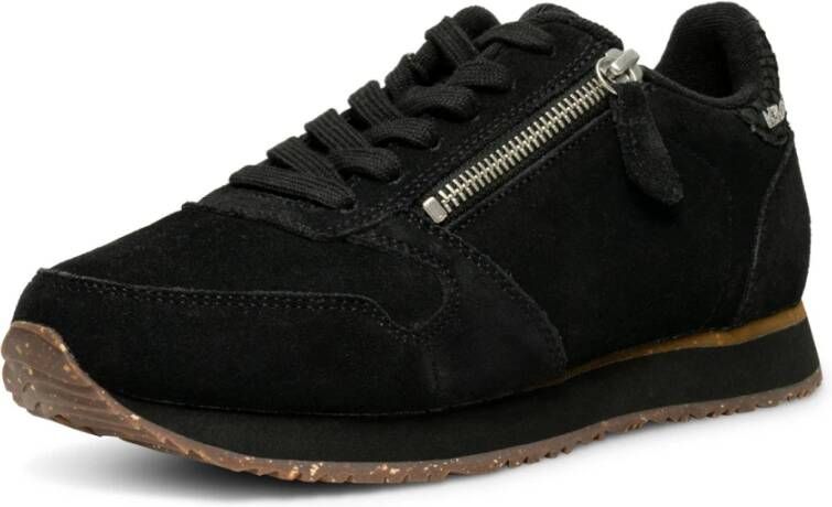 Woden Suede Rits Sneakers Zwart Dames