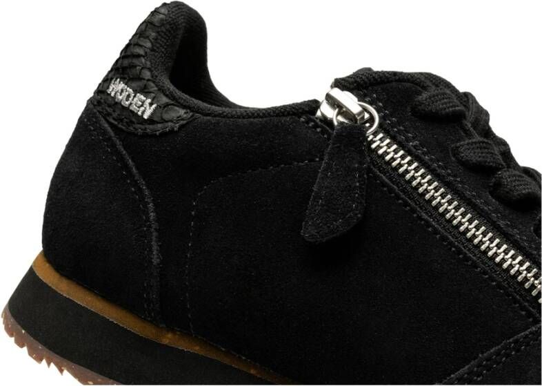 Woden Suede Rits Sneakers Zwart Dames