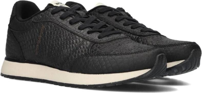 Woden Zwarte Croco Sneakers voor Vrouwen