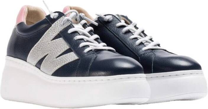 Wonders Blauwe Leren Dames Sneaker Multicolor Dames