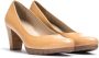 Wonders Bruin Leren Hoge Hak Pumps Beige Dames - Thumbnail 4