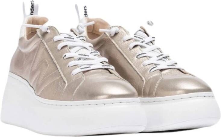 Wonders Gouden Leren Platform Sneaker met Ingedrukt Letterdetail Gray Dames - Foto 2