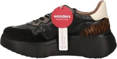 Wonders Sneakers van suède en stof Zwart